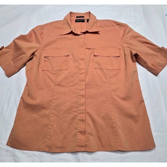 New York & Company (NY&C) Womens Size L Button Top Blouse Short Sleeve in Orange - Picture 3 of 12